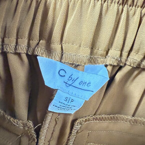 Gold Wide-Leg Pleated Pants Womens Elastic Waist S Polyester Spandex Blend Comfo - Picture 3 of 6